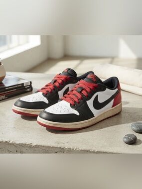 Nike Low-Top Sneakers in Black, White & Red with Red Laces